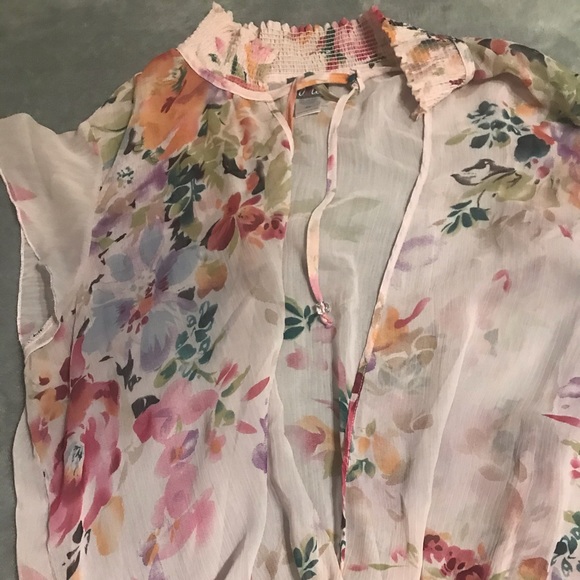 Dots Tops - Dots Sheer pink floral top plus size